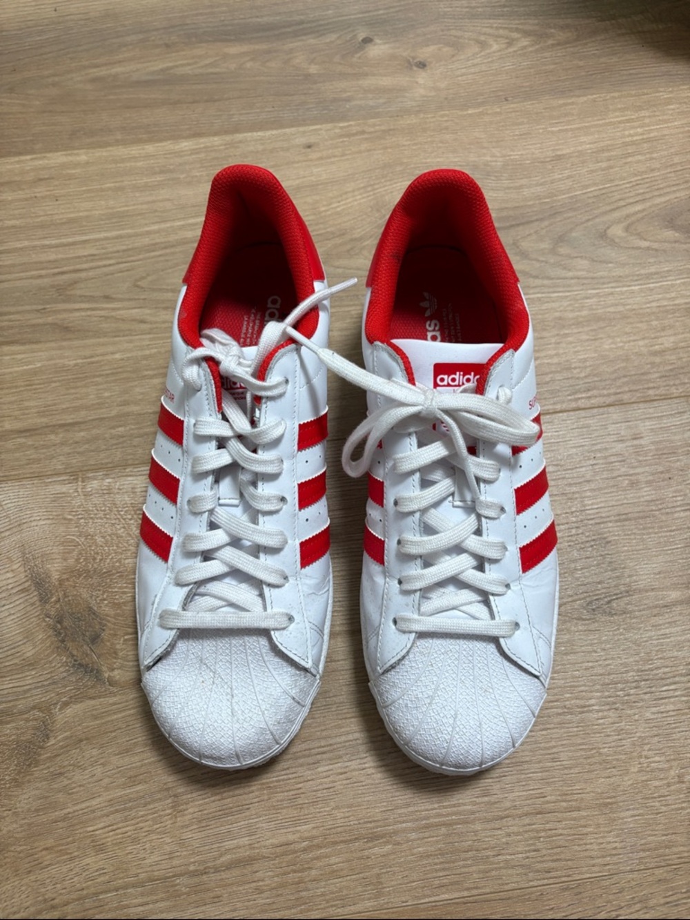 adidas White Sneakers with Red Stripes